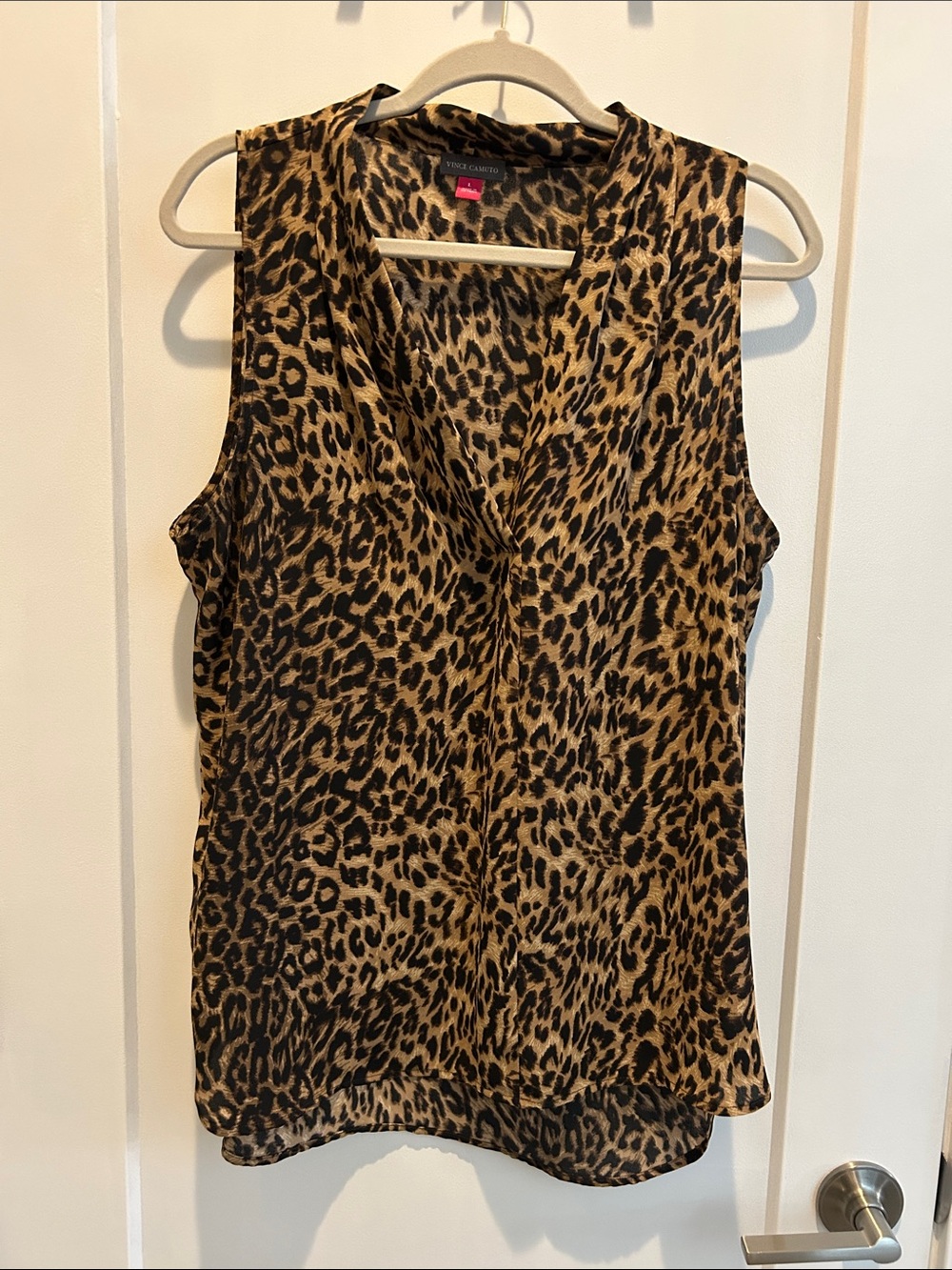 Vince Camuto Leopard Print Sleeveless V-Neck Top - Brown/Black